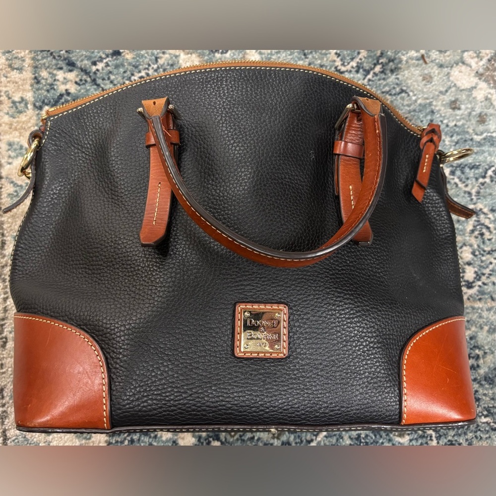 Dooney & Bourke Black and Brown Pebbled Leather Satchel
